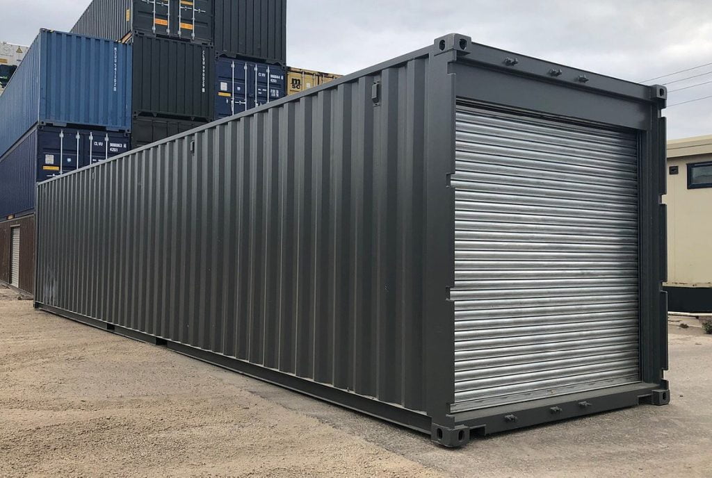 A container with a shutter as a door to make it easy to open in tight spaces